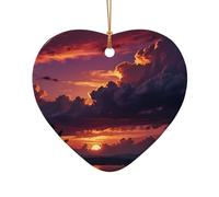 WZYCWB Este árbol de Navidad de cerámica en forma de corazón con diseño de puesta de sol de cielo morado impreso con un patrón es perfecto para fiestas de Navidad de invierno y decoración del hogar.