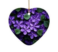 WZYCWB Este árbol de Navidad de cerámica en forma de corazón con diseño de violetas en flor impreso con un patrón es perfecto para fiestas de Navidad de invierno y decoración del hogar.