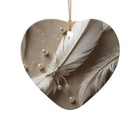 WZYCWB Este árbol de Navidad de cerámica en forma de corazón con plumas blancas impreso con un patrón es perfecto para fiestas de Navidad de invierno y decoración del hogar.