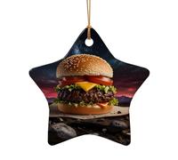 WZYCWB Este árbol de Navidad de cerámica en forma de estrella con forma de hamburguesa con un patrón es perfecto para fiestas de Navidad de invierno y decoración del hogar.