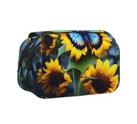 WZYCWB Estuche portátil con estampado de mariposa azul girasol ideal para organizar bolígrafos en la oficina o guardar brochas de maquillaje