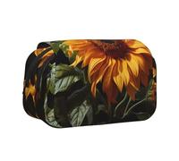 WZYCWB Estuche portátil de girasol amarillo sobre fondo marrón ideal para organizar bolígrafos en la oficina o guardar brochas de maquillaje