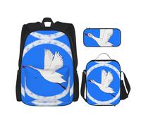 WZYCWB Flying White Goose - Mochila escolar + estuche + bolsa de almuerzo combinada adecuada para viajes diarios