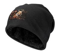 WZYCWB Fox and Flowers - Gorra de esquí cálida negra con forro polar grueso, gorro de punto elástico, Negro, Taille unique