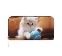 WZYCWB Gato persa jugando con una bola. Cartera con cremallera impresa perfecta para viajes, negocios y uso diario. Capacidad para teléfonos celulares y dinero en efectivo.