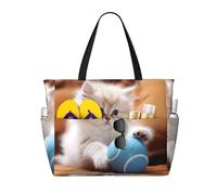 WZYCWB Gato persa jugando con una pelota, bolsa de playa, bolsa de viaje grande para gimnasio, piscina, bolsa de almacenamiento con cremallera