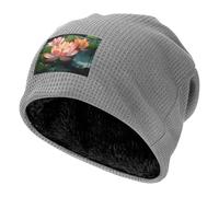 WZYCWB Gorra de esquí cálida negra con estampado de flores de loto rosa, capucha de buffet con forro polar grueso, gorra de punto elástica, gris claro, Taille unique