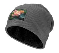 WZYCWB Gorra de esquí cálida negra con estampado de flores de loto rosa, capucha de buffet con forro polar grueso, gorra de punto elástica, gris, Taille unique