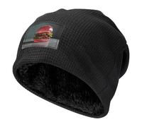 WZYCWB Gorra de esquí cálida negra con patrón de hamburguesa de cristal rosa, capucha de buffet con forro polar grueso, gorra de punto elástica, Negro, Taille unique