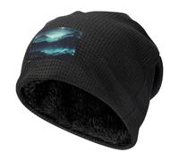 WZYCWB Gorra de esquí cálida negra con patrones de estrellas de ciencia ficción, capucha gruesa con forro polar, gorra de punto elástica, Negro, Taille unique