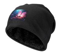 WZYCWB Gorra de esquí cálida negra con patrones de mariposa rosa, capucha de buffet con forro polar grueso, gorra de punto elástica, Negro, Taille unique
