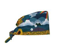WZYCWB Gorra de limpieza con estampado de campo de girasoles por la noche, con correa ajustable y botones, adecuada para enfermeras, chefs, personal de spa, duchas de quimioterapia, etc. Negro
