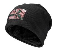 WZYCWB Gorro de esquí cálido negro con patrón de bufanda rosa y verde, capucha de buffet con forro polar grueso, gorra de punto elástica, Negro, Taille unique