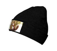 WZYCWB Gorro de esquí de punto con estampado de ardilla que come nueces, con un diseño suelto y elástico. Perfecto para senderismo, esquí y viajes. Negro