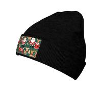 WZYCWB Gorro de esquí de punto con estampado de Papá Noel y ciervo de Navidad, con un diseño suelto y elástico. Perfecto para senderismo, esquí y viajes. Negro