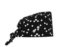 WZYCWB Gorro de limpieza con estampado de lunares, color negro y blanco, con correa ajustable y botones, adecuado para enfermeras, chefs, personal de spa, duchas de quimioterapia, etc.