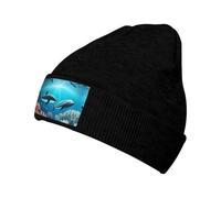 WZYCWB Gorro de punto cálido con estampado de ballenas bajo el mar. Perfecto para actividades al aire libre, viajes diarios y viajes. Negro