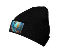 WZYCWB Gorro de punto cálido con estampado de caballito de mar de coral de fondo marino. Perfecto para actividades al aire libre, viajes diarios y viajes.