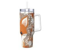 WZYCWB Happy Fox - Taza de hielo con diseño de zorro, taza de vacío de acero inoxidable de doble capa de 40 onzas, a prueba de fugas y portátil