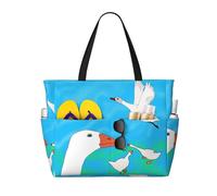 WZYCWB Happy White Goose - Bolsa de playa grande para viajes, gimnasio, piscina, bolsa de almacenamiento con cremallera