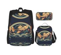 WZYCWB Heads Up Fish - Juego de mochila (3 piezas), mochila escolar para estudiantes + estuche + bolsa de almuerzo, mochila de gran capacidad