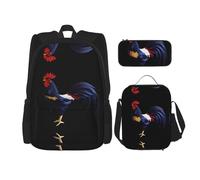 WZYCWB Hermosa mochila de gallo (juego de 3 piezas), mochila de gran capacidad, mochila escolar para estudiantes, estuche para lápices, bolsa de almuerzo