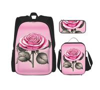 WZYCWB Hermosa mochila de rosas rosas (juego de 3 piezas), mochila de gran capacidad, mochila escolar para estudiantes, estuche para lápices, bolsa de almuerzo