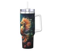 WZYCWB Hermosa taza de hielo con patrón de caballito de mar, taza de vacío de acero inoxidable de doble capa de 40 onzas, a prueba de fugas y portátil