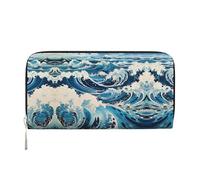 WZYCWB Hermosas rosas moradas de cuero con cremallera y tarjeteros, perfectas para viajes o uso diario, Ondas estilo Ukiyo-e, Talla única