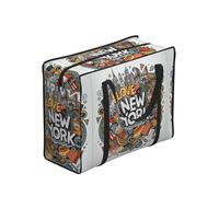 WZYCWB I Love New York Doodle Art - Bolsa de almacenamiento portátil para adultos, talla única, poliéster con forro de vinilo, cierre de cremallera, 53 x 40 x 23 cm, plegable con asas reforzadas