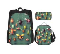 WZYCWB Insect Atlas - Mochila (3 piezas), mochila escolar para estudiantes + estuche + bolsa de almuerzo, mochila de gran capacidad, Negro -, Talla única
