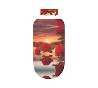 WZYCWB Juego de manta para envolver con estampado de rosas rojas al atardecer + bonita diadema, manta para bebé después del baño