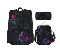WZYCWB Juego de mochila Black mystery Campus Life (3 piezas), mochila escolar + estuche + bolsa de almuerzo, satisface todas las necesidades diarias de los estudiantes, color negro, talla única, Black