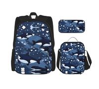 WZYCWB Juego de mochila Blue Killer Whale (juego de 3 piezas), mochila escolar para estudiantes + estuche + bolsa de almuerzo, mochila de gran capacidad