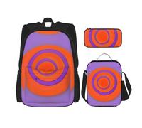 WZYCWB Juego de mochila central circular naranja (juego de 3 piezas), mochila escolar para estudiantes + estuche + bolsa de almuerzo, mochila de gran capacidad, Negro -, Talla única