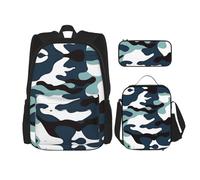WZYCWB Juego de mochila de camuflaje marino (3 piezas), mochila escolar + estuche + bolsa de almuerzo, satisface todas las necesidades diarias de los estudiantes, negro, talla única, negro, talla