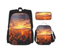 WZYCWB Juego de mochila de girasoles amarillos al atardecer (juego de 3 piezas), mochila escolar para estudiantes + estuche + bolsa de almuerzo, mochila de gran capacidad, Negro -, Talla única