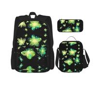WZYCWB Juego de mochila de luciérnagas brillantes (juego de 3 piezas), mochila escolar para estudiantes + estuche + bolsa de almuerzo, mochila de gran capacidad