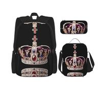 WZYCWB Juego de mochila de lujo Crown Campus Life (3 piezas), mochila escolar + estuche + bolsa de almuerzo, satisface todas las necesidades diarias de los estudiantes