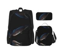 WZYCWB Juego de mochila de tiburón feroz (juego de 3 piezas), mochila escolar para estudiantes + estuche + bolsa de almuerzo, mochila de gran capacidad