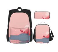 WZYCWB Juego de mochila Deer on the Rock (juego de 3 piezas), mochila escolar para estudiantes + estuche + bolsa de almuerzo, mochila de gran capacidad, Negro -, Talla única