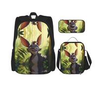 WZYCWB Juego de mochila Donkey in the Jungle (juego de 3 piezas), mochila escolar para estudiantes + estuche + bolsa de almuerzo, mochila de gran capacidad, Negro -, Talla única