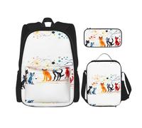 WZYCWB Juego de mochila Doodle of many cats (juego de 3 piezas), mochila escolar para estudiantes + estuche + bolsa de almuerzo, mochila de gran capacidad, Negro -, Talla única