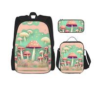 WZYCWB Juego de mochila Dream Mushroom (juego de 3 piezas), mochila escolar para estudiantes + estuche + bolsa de almuerzo, mochila de gran capacidad, Negro -, Talla única
