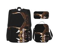 WZYCWB Juego de mochila Eagle with wings spread (juego de 3 piezas), mochila escolar para estudiantes + estuche + bolsa de almuerzo, mochila de gran capacidad