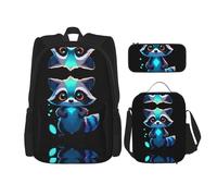 WZYCWB Juego de mochila Glow Raccoon Campus Life (3 piezas), mochila escolar + estuche + bolsa de almuerzo, satisface todas las necesidades diarias de los estudiantes