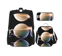 WZYCWB Juego de mochila redonda de bola de cristal (juego de 3 piezas), mochila escolar para estudiantes + estuche + bolsa de almuerzo, mochila de gran capacidad