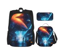 WZYCWB Juego de mochila Science Fiction Future (juego de 3 piezas), mochila escolar para estudiantes + estuche + bolsa de almuerzo, mochila de gran capacidad, Negro -, Talla única