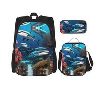 WZYCWB Juego de mochila Submarine Shark Coral (juego de 3 piezas), mochila escolar para estudiantes + estuche + bolsa de almuerzo, mochila de gran capacidad