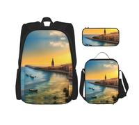 WZYCWB Juego de mochila Sunset in Barcelona Campus Life (3 piezas), mochila escolar + estuche + bolsa de almuerzo, satisface todas las necesidades diarias de los estudiantes, color negro, talla única